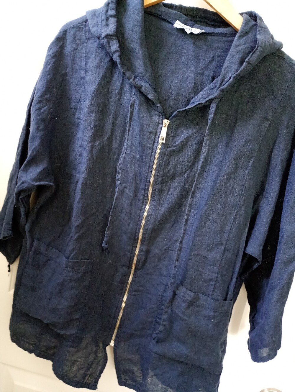 Linen Luv | Relaxed Navy Hooded Zip-Front Utility Jacket | XL